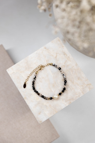 Bransoletka Diana z perłą naturalną z agatu pasiastego