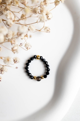 Pierścionek SOPHIE z onyksu i kwarcu dymnego 