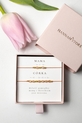 Komplet bransoletek Mama & Córka nude z kamienia słonecznego