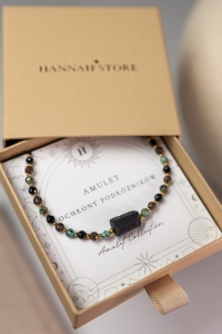 Amulet Ochrony Podróżników – bransoletka z turmalinem, turkusem afrykańskim i kwarcem dymnym