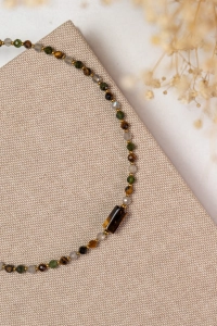 Amulet wzrostu i harmonii – naszyjnik z tygrysim okiem, turmalinem zielonym i labradorytem