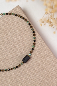 Amulet ochrony podróżników – naszyjnik z turmalinem, turkusem afrykańskim i kwarcem dymnym