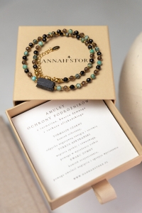 Amulet ochrony podróżników – naszyjnik z turmalinem, turkusem afrykańskim i kwarcem dymnym