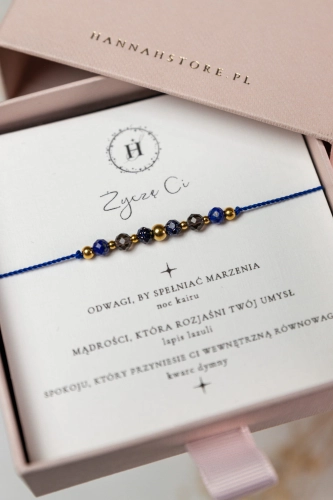 Bransoletka ŻYCZĘ CI z kwarcem dymnym, nocą kairu i lapis lazuli