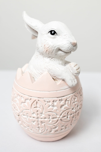 Figurka pastelowe, różowe jajko z zającem 14 cm  