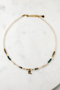 SKORPION - naszyjnik znaku zodiaku - malachit, kwarc różowy, kwarc dymny, kryształ górski 