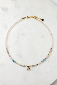 WAGA - naszyjnik znaku zodiaku - labradoryt, akwamaryn, kunzyt, kryształ górski