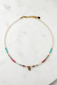 PANNA - naszyjnik znaku zodiaku - amazonit, różowy turmalin, labradoryt, kryształ górski