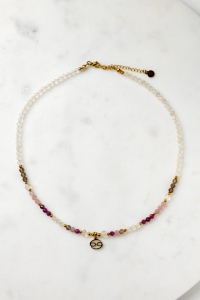 RAK - naszyjnik znaku zodiaku - kwarc różowy, rubin, kwarc dymny, kryształ górski