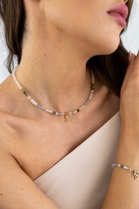 BYK- naszyjnik znaku zodiaku - kwarc różowy, nefryt, agat niebieski, kryształ górski