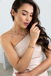 RAK - naszyjnik znaku zodiaku - kwarc różowy, rubin, kwarc dymny, kryształ górski