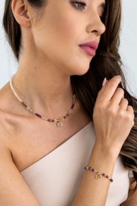 RAK - naszyjnik znaku zodiaku - kwarc różowy, rubin, kwarc dymny, kryształ górski