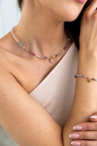 PANNA - naszyjnik znaku zodiaku - amazonit, różowy turmalin, labradoryt, kryształ górski