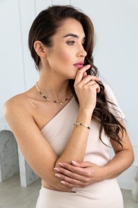 SKORPION - naszyjnik znaku zodiaku - malachit, kwarc różowy, kwarc dymny, kryształ górski