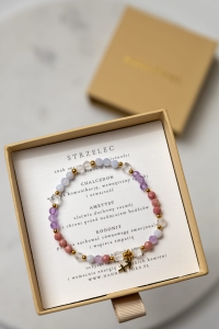 STRZELEC - bransoletka znaku zodiaku na gumce - chalcedon, ametyst, rodonit, kryształ górski