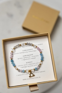 WAGA - bransoletka znaku zodiaku na gumce - labradoryt, akwamaryn, kunzyt, kryształ górski