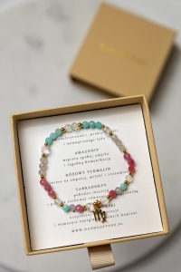 PANNA - bransoletka znaku zodiaku na gumce - amazonit, różowy turmalin, labradoryt, kryształ górsk