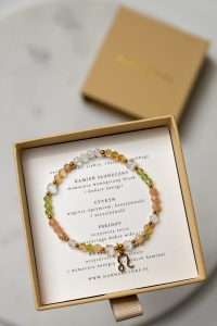 LEW - bransoletka znaku zodiaku na gumce - kamień słoneczny, cytryn, peridot, kryształ górski (