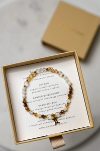 BLIŹNIĘTA - bransoletka znaku zodiaku na gumce - cytryn, kamień księżycowy, tygrysie oko, kryształ górski