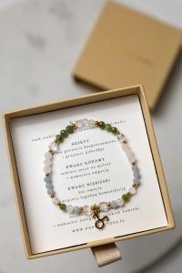 BYK- bransoletka znaku zodiaku na gumce - kwarc różowy, nefryt, agat niebieski, kryształ górski