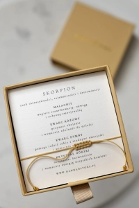 SKORPION - bransoletka znaku zodiaku - malachit, kwarc różowy, kwarc dymny, kryształ górski