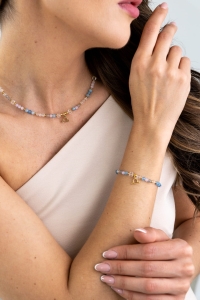 WAGA - bransoletka znaku zodiaku na gumce - labradoryt, akwamaryn, kunzyt, kryształ górski