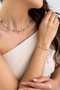 BYK- bransoletka znaku zodiaku - kwarc różowy, nefryt, agat niebieski, kryształ górski