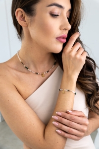 SKORPION - bransoletka znaku zodiaku na gumce - malachit, kwarc różowy, kwarc dymny, kryształ górski