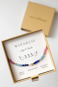 Bransoletka Liczby Anielskie WSPARCIE -  lapis lazuli, akwamaryn, turmalin różowy