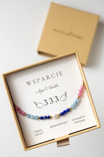 Bransoletka Liczby Anielskie WSPARCIE - lapis lazuli, akwamaryn, turmalin różowy