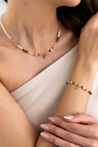 Zestaw BLIŹNIĘTA II - Aura Zodiak | Bransoletka na gumce i naszyjnik