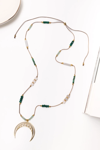 Unikat 90 - Talizman Światło Intuicji z jadeitem, awenturynem i masą perłową z zawieszką księżyc 