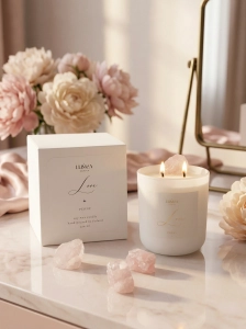 Light of LOVE – sojowa świeca Luméa Candle z kwarcem różowym