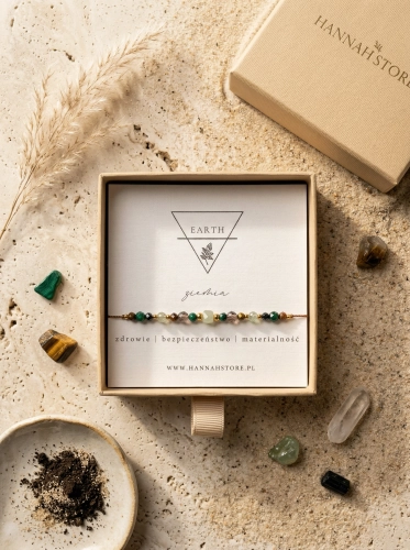 Bransoletka na nici żywiołu ZIEMIA - kwarc dymny, malachit, turmalin, awenturyn, tygrysie oko