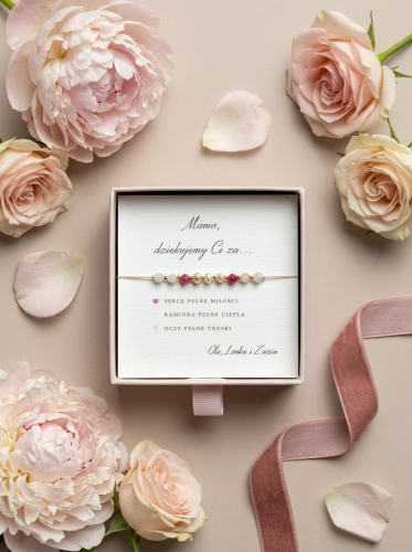 Bransoletka symboliczna dla MAMY z perełką naturalną - rubin, kwarc różowy i kamień księżycowy