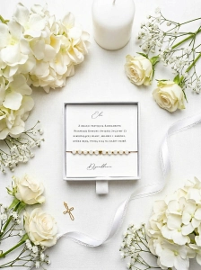 Bransoletka dziewczęca COMMUNION ROSARY White Heart - kamień księżycowy 