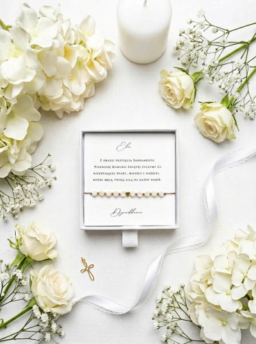 Bransoletka dziewczęca COMMUNION ROSARY White Heart - kamień księżycowy 