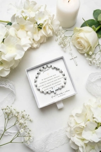 Bransoletka chłopięca COMMUNION CROSS - howlit i hematyt