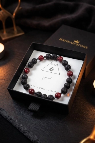 ŻYWIOŁ OGIEŃ – bransoletka męska z jaspisem czerwonym i lawą wulkaniczną