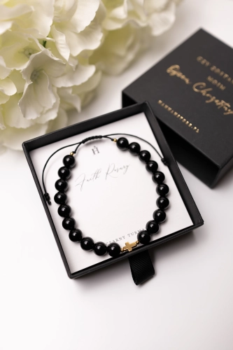 Bransoletka męska FAITH ROSARY z krzyżykiem - turmalin 