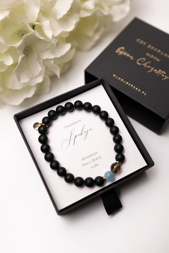 Bransoletka męska Talizman SPOKOJU - onyks, akwamaryn, kwarc dymny 