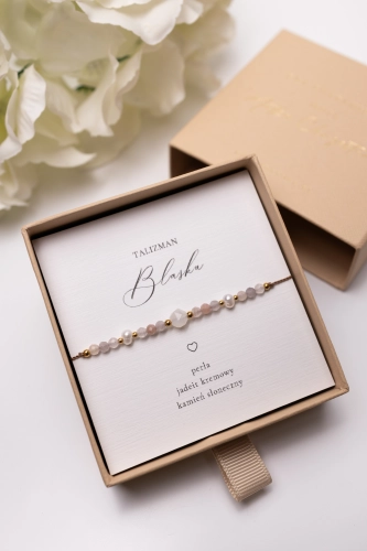 Bransoletka Talizman Blasku - perła, jadeit kremowy, kamień słoneczny