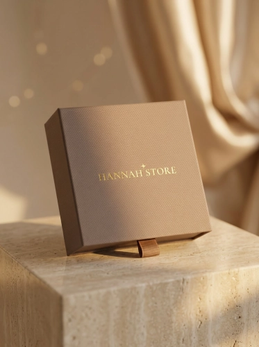 Pudełko prezentowe jasnobrązowe z logo Hannah Store 