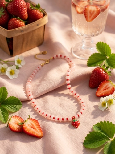 Naszyjnik damski Fragola  - jadeity, zawieszka truskawka 