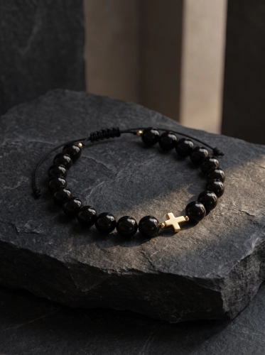 Bransoletka męska FAITH ROSARY z krzyżykiem - turmalin 