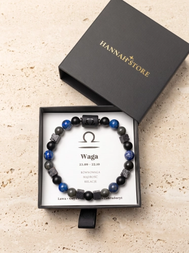 WAGA Bransoletka męska na gumce - Lawa, Onyks, Lapis lazuli, Labradoryt