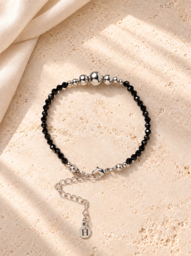 Bransoletka Essentia Black and silver  –  czarny turmalin 