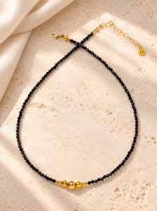 Naszyjnik Essentia Black and gold  –  czarny turmalin