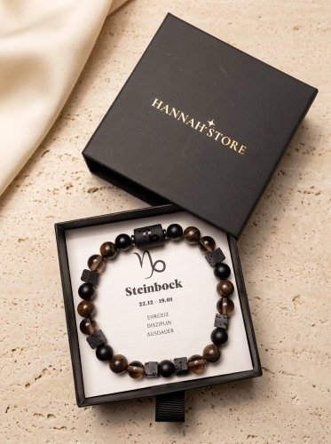 Pulsera elástica CAPRICORNIO para hombre – lava, ónix, broncita, cuarzo ahumado (1)