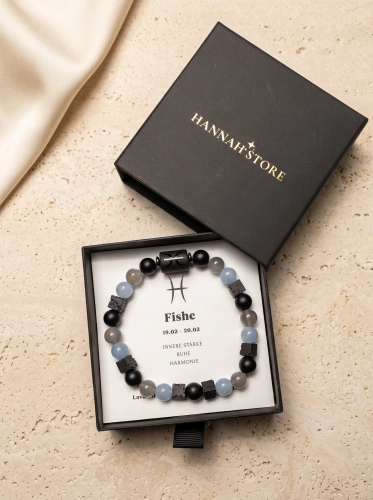 Pulsera elástica PISCIS para hombre – lava, ónix, labradorita, aguamarina (1)